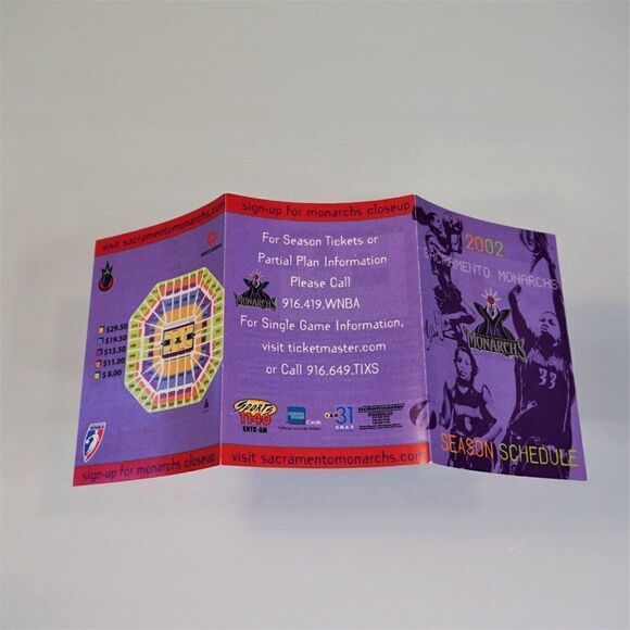 Sacramento Monarchs 2002 Season Schedule Vintage Sports Paper Ephemera - Picture 3 of 5